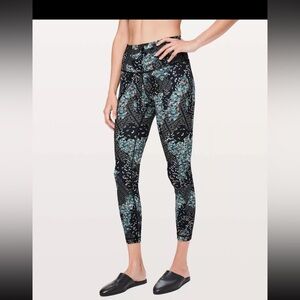 lululemon athletica Black & Teal Printed High-Rise Leggings